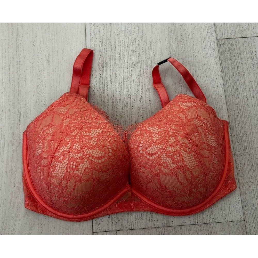 Victoria's Secret Very Sexy Lightly Lined Plunge Sz 34DDD Coral Floral Lace NWOT